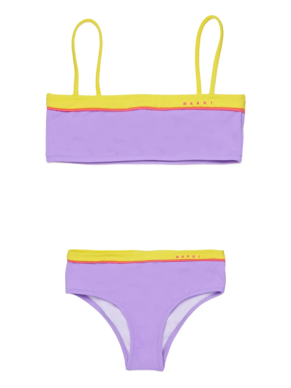 Marni Kids Set bikini con bordo a contrasto e logo - Viola