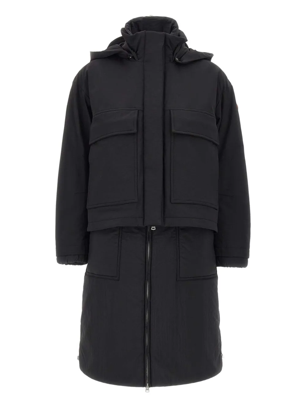 Dekker Alena Bmat Removable-hoodie Flap-pocket Jacket In Black