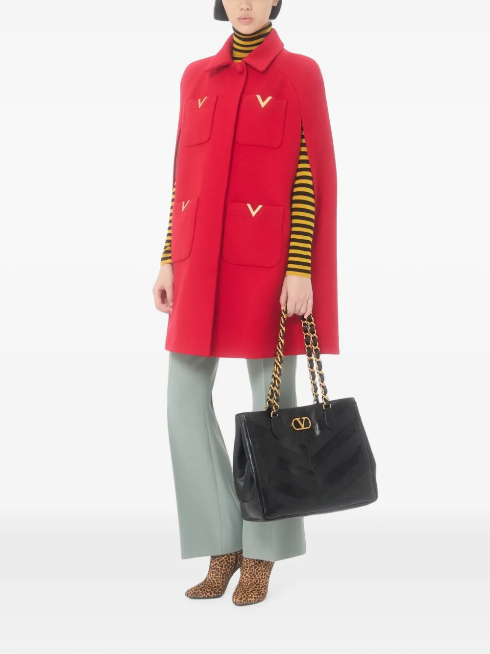 Valentino Garavani Laseine shopper met chevron patroon Zwart