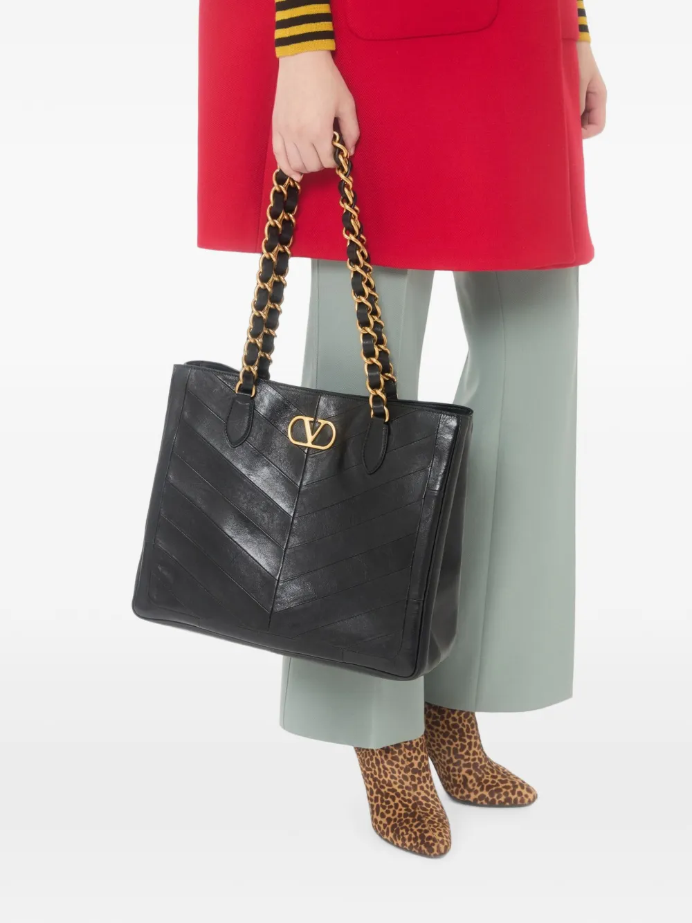Valentino Garavani Laseine shopper met chevron patroon Zwart