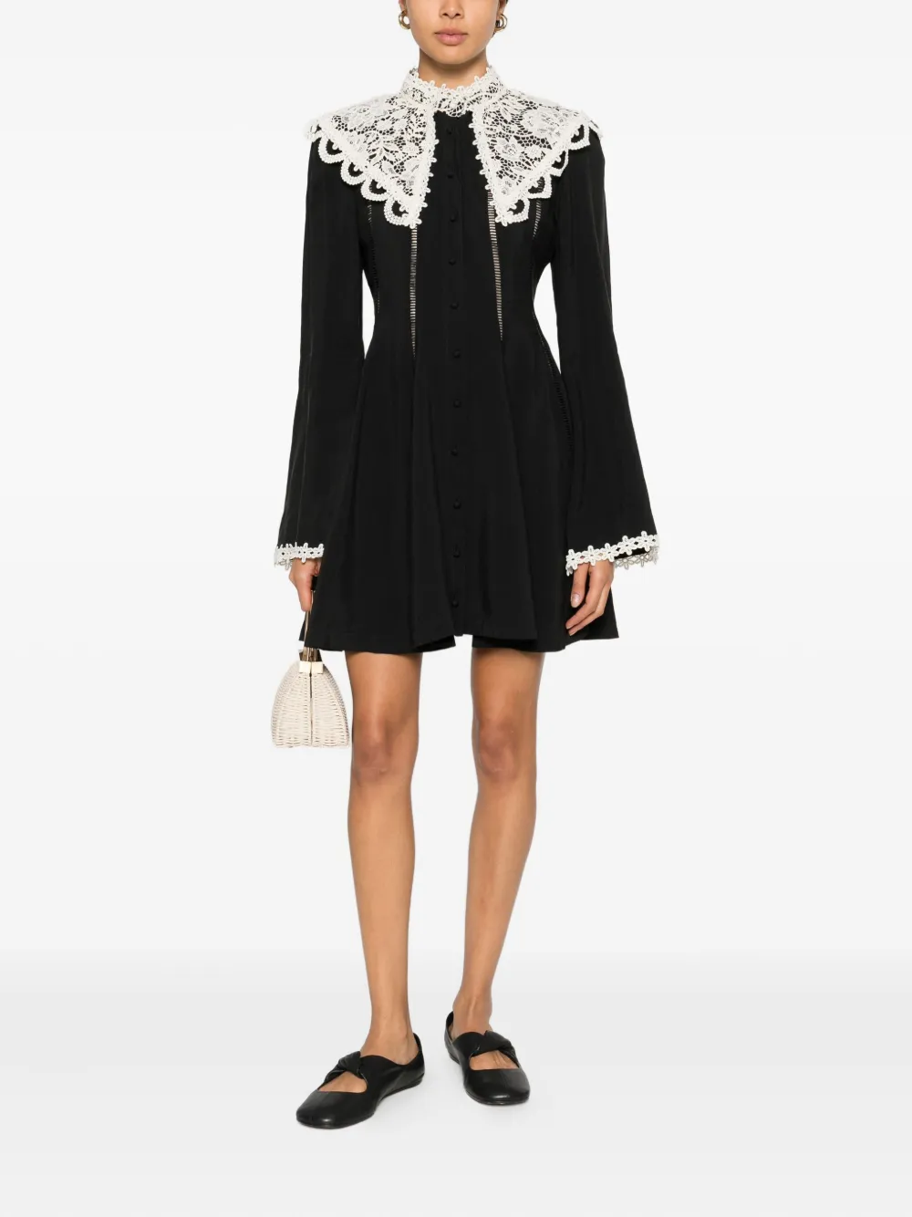 ALEMAIS Apollonia mini-jurk met kanten kraag - Zwart