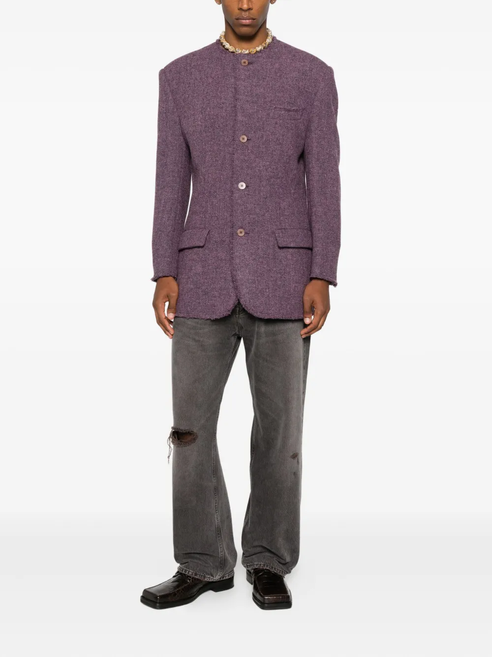 Magliano Tweed Button-fastening Jacket In Purple