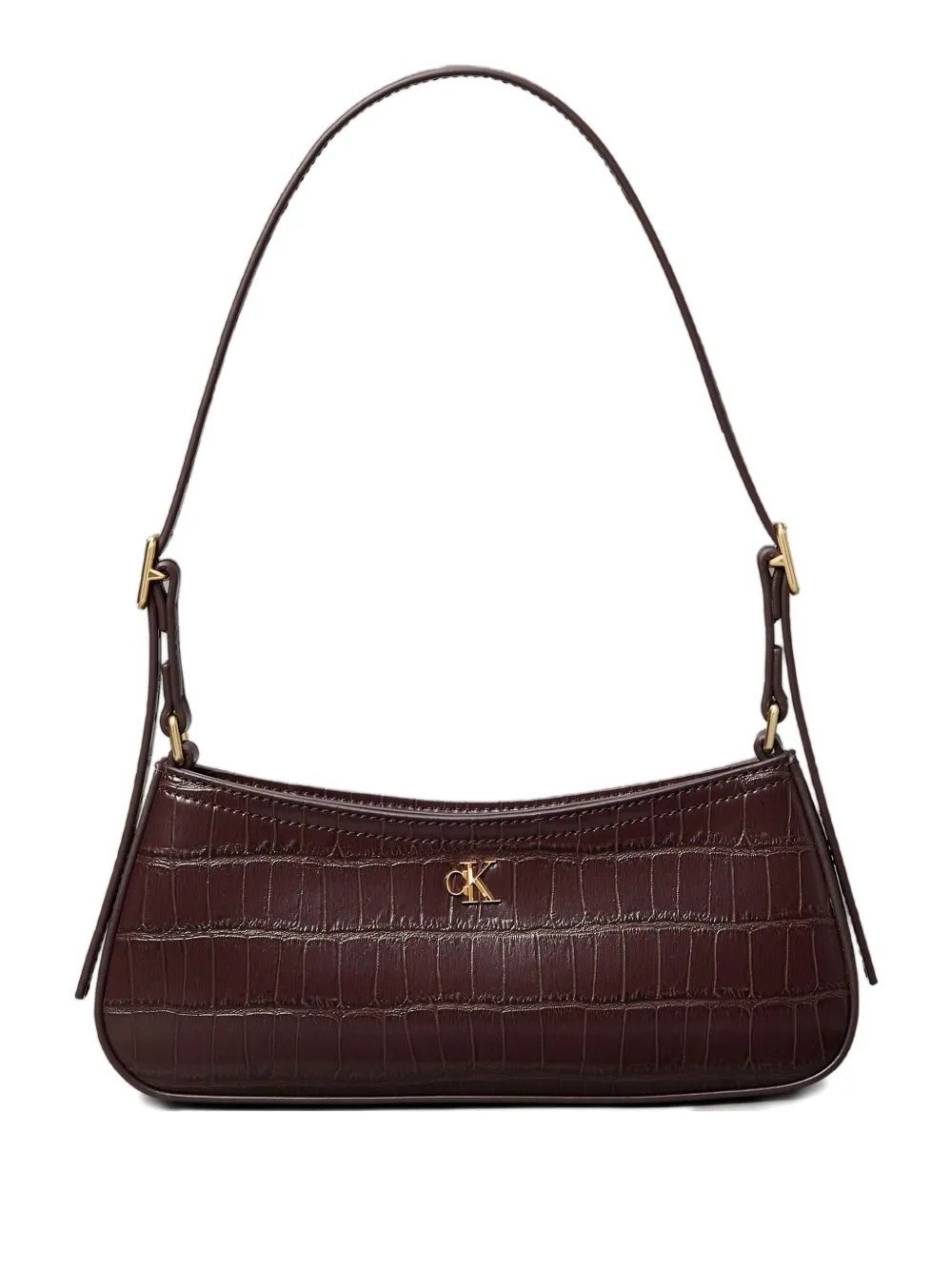 Calvin Klein Small Croc-embossed Buckle Shoulder Bag In Burgundy