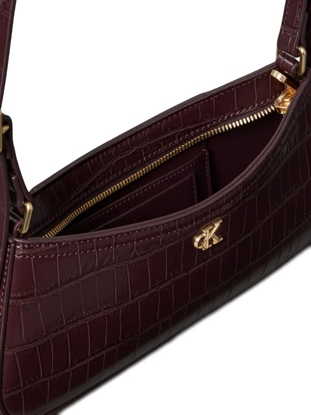 Calvin Klein Small Croc-embossed Buckle Shoulder Bag In Burgundy