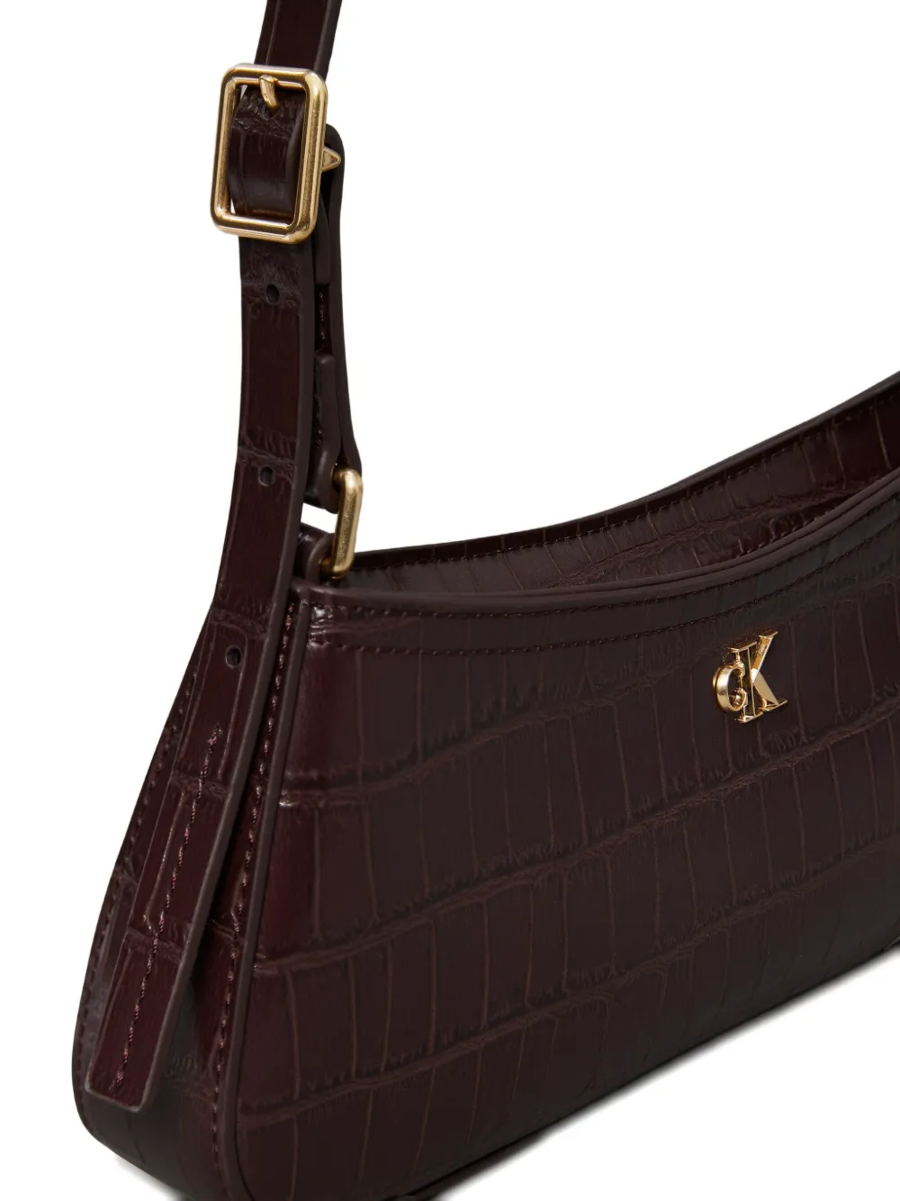 Calvin Klein Small Croc-embossed Buckle Shoulder Bag In Burgundy