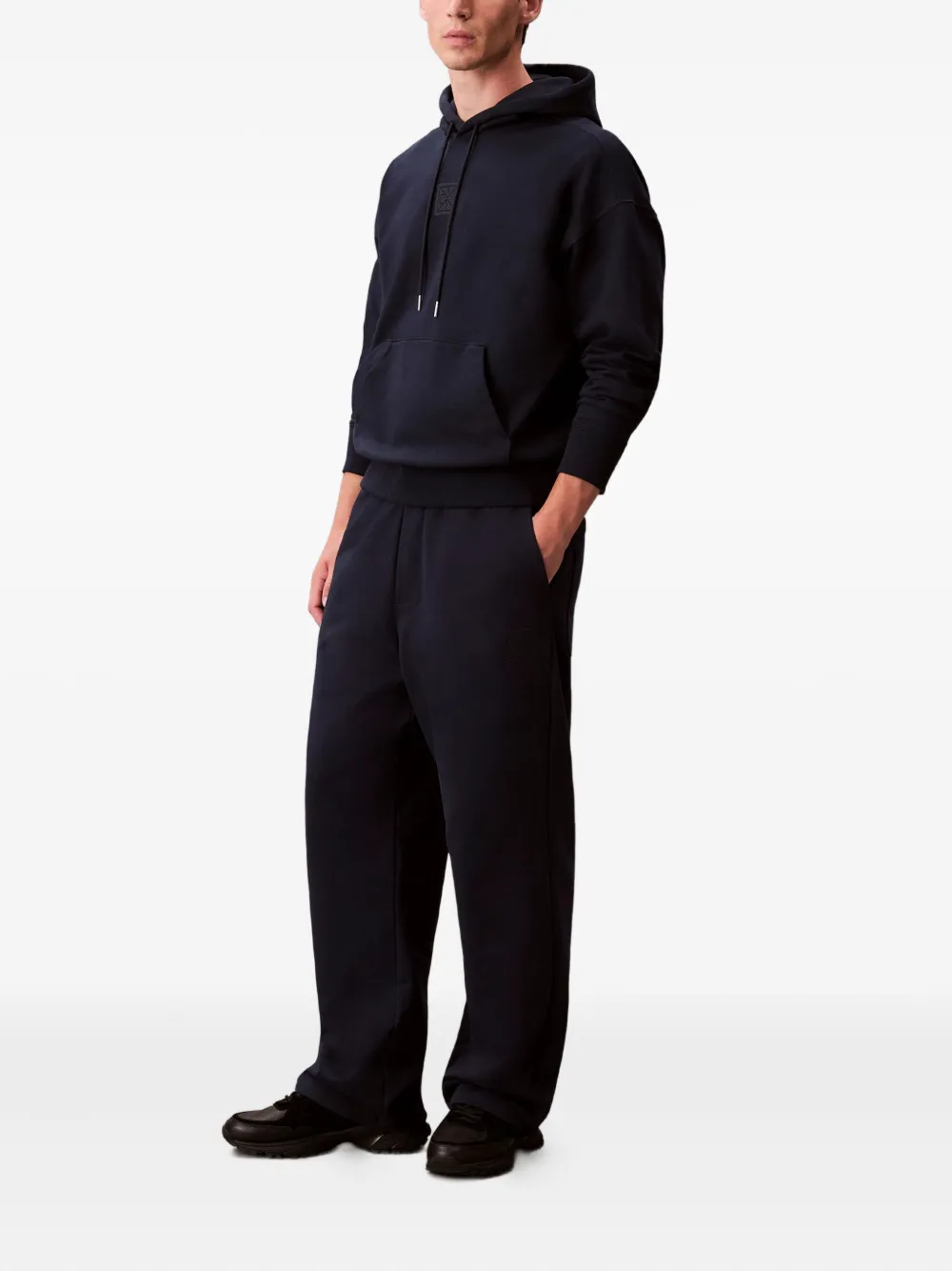 Calvin Klein Logo-detail Cotton Hoodie In Blue