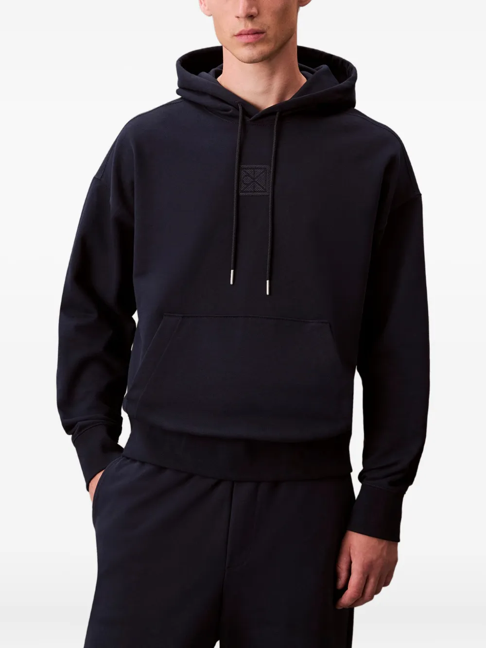 Calvin Klein Logo-detail Cotton Hoodie In Blue