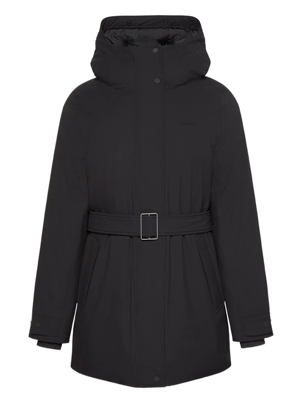 Calvin Klein Hooded Belted Jacket In Black