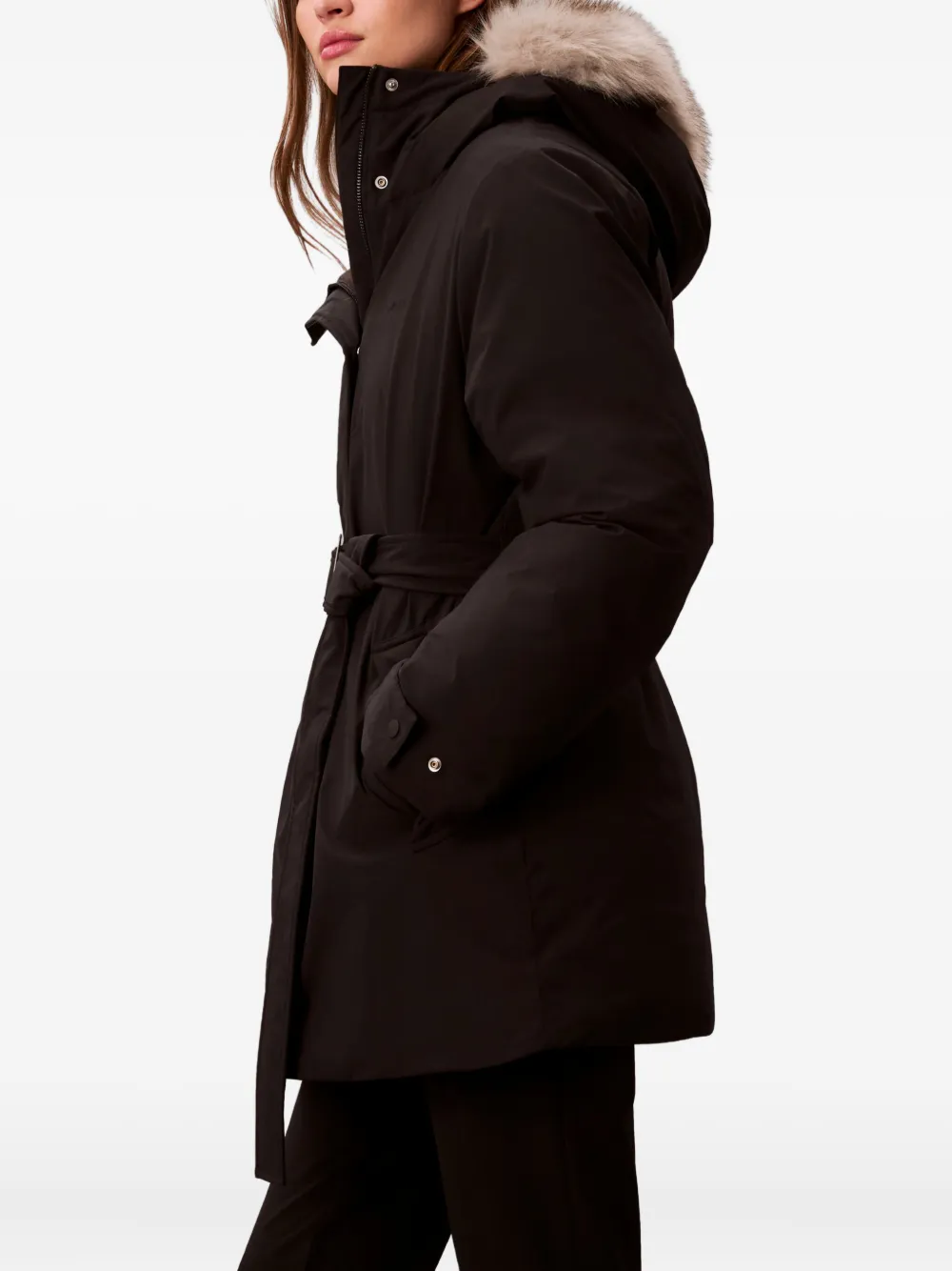 Calvin Klein Hooded Belted Jacket In Black