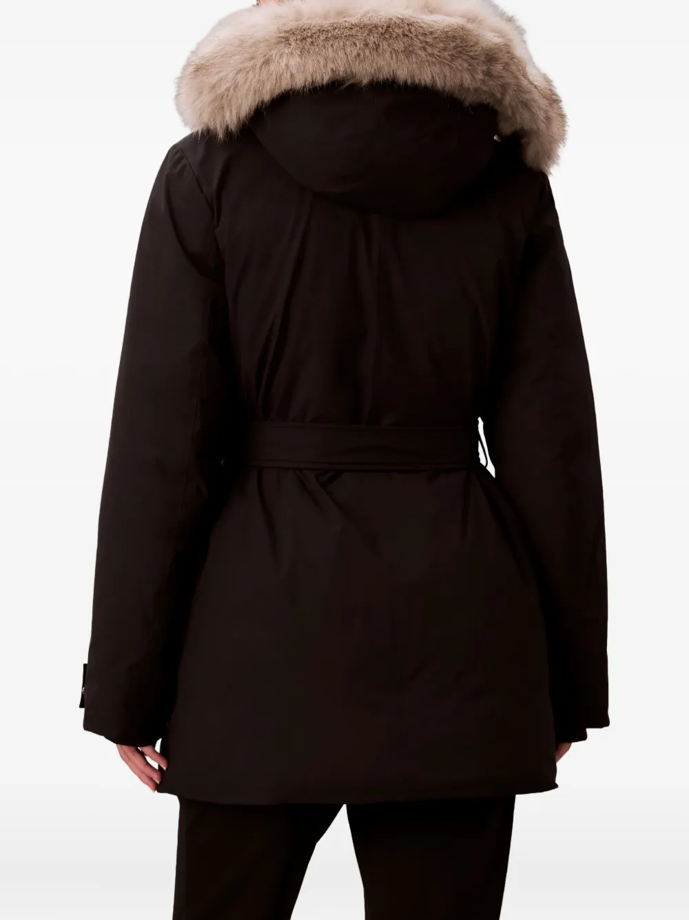Calvin Klein Hooded Belted Jacket In Black