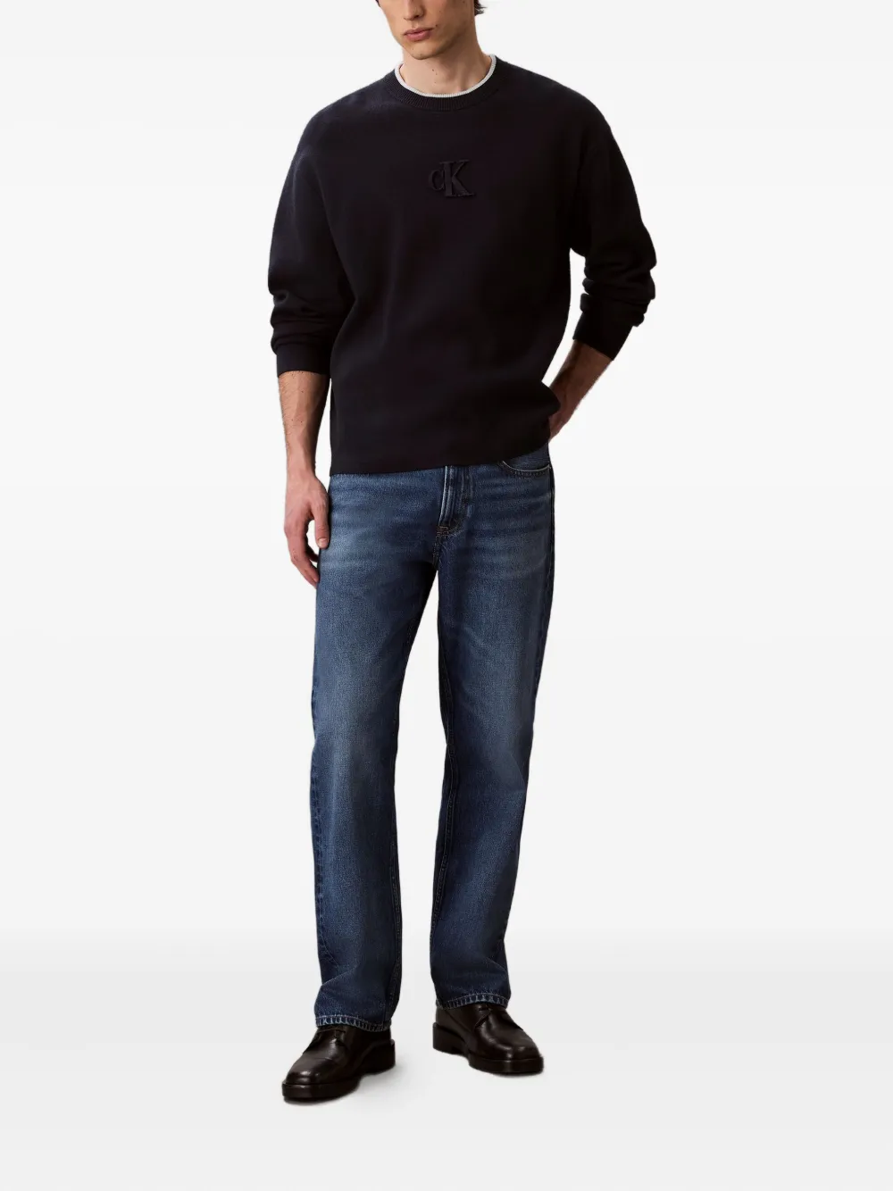 Calvin Klein Jeans Gebreide trui met ronde hals en logo - Blauw