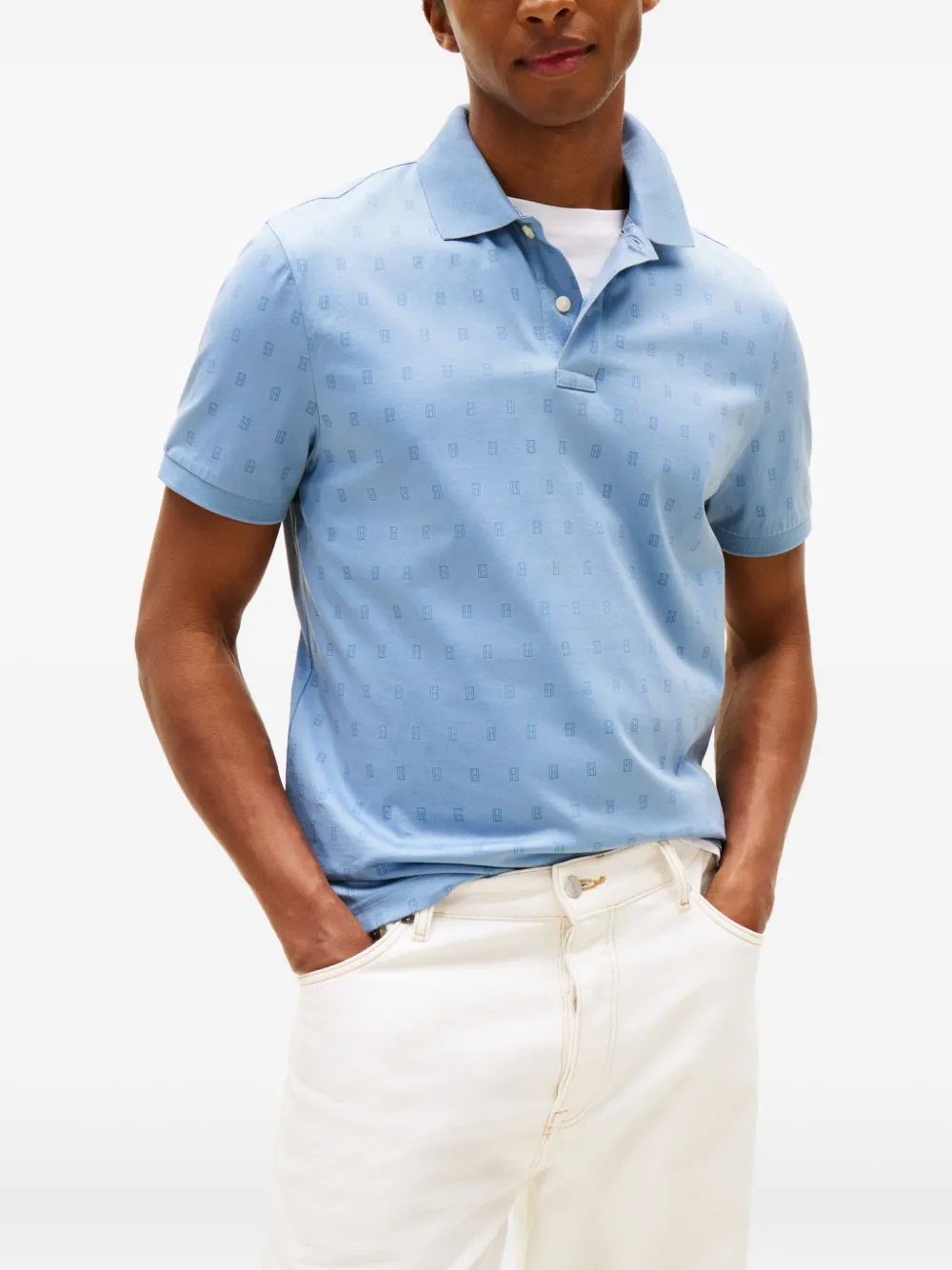 Tommy Hilfiger Patterned Short-sleeve Polo Shirt In Blue