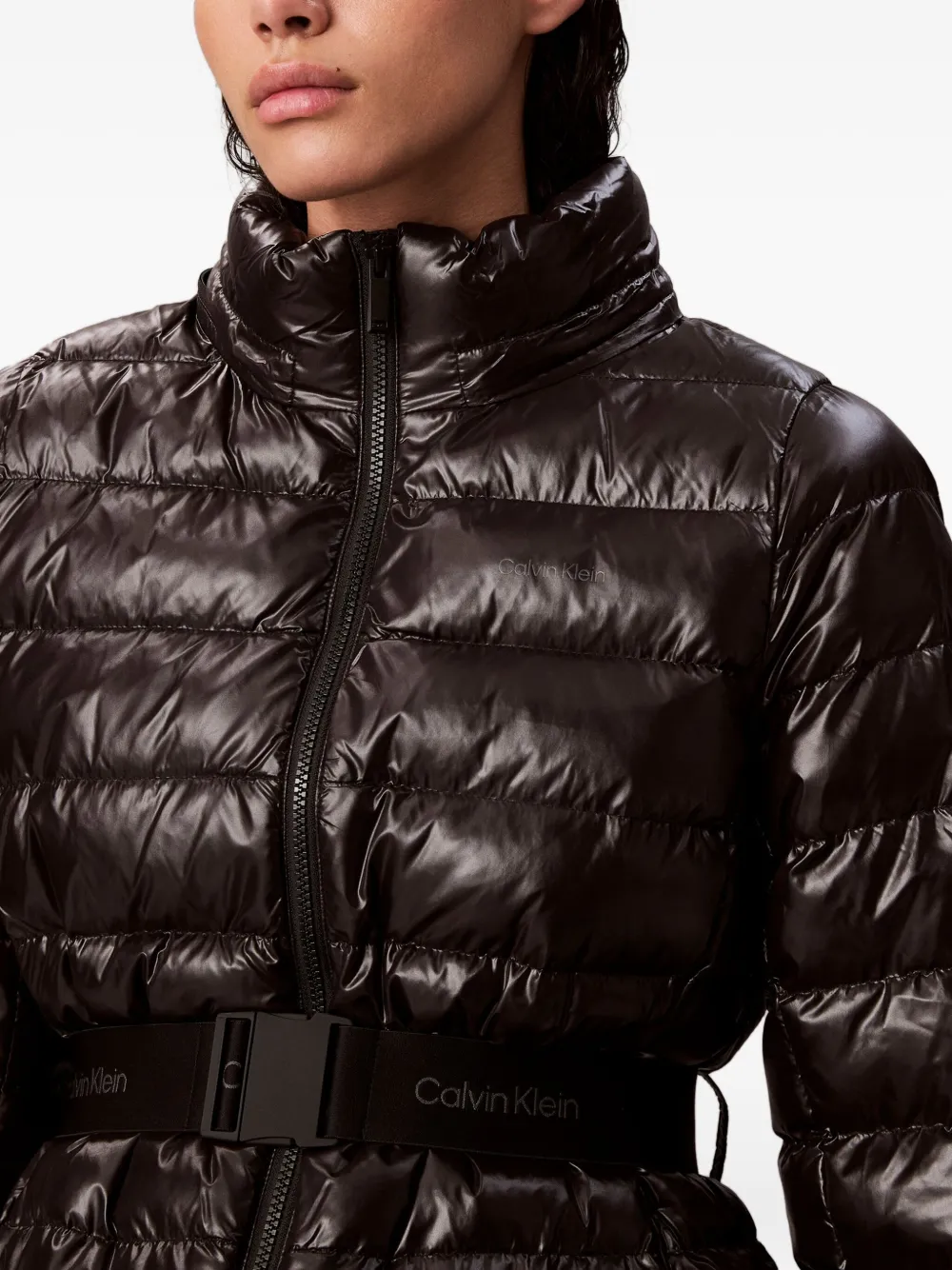 Calvin Klein Hooded Belted Jacket In Black