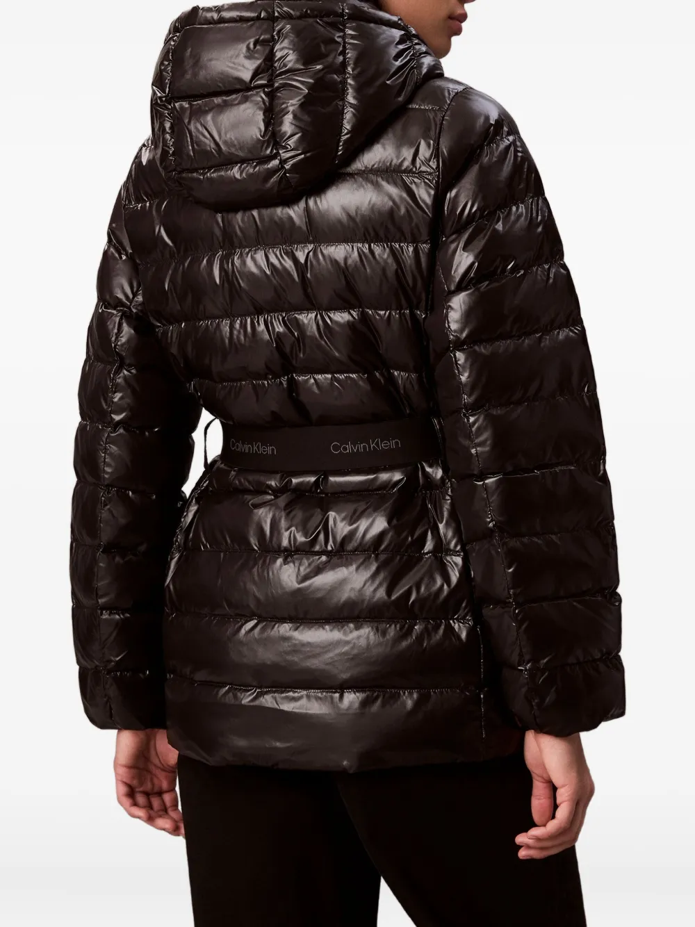 Calvin Klein Hooded Belted Jacket In Black