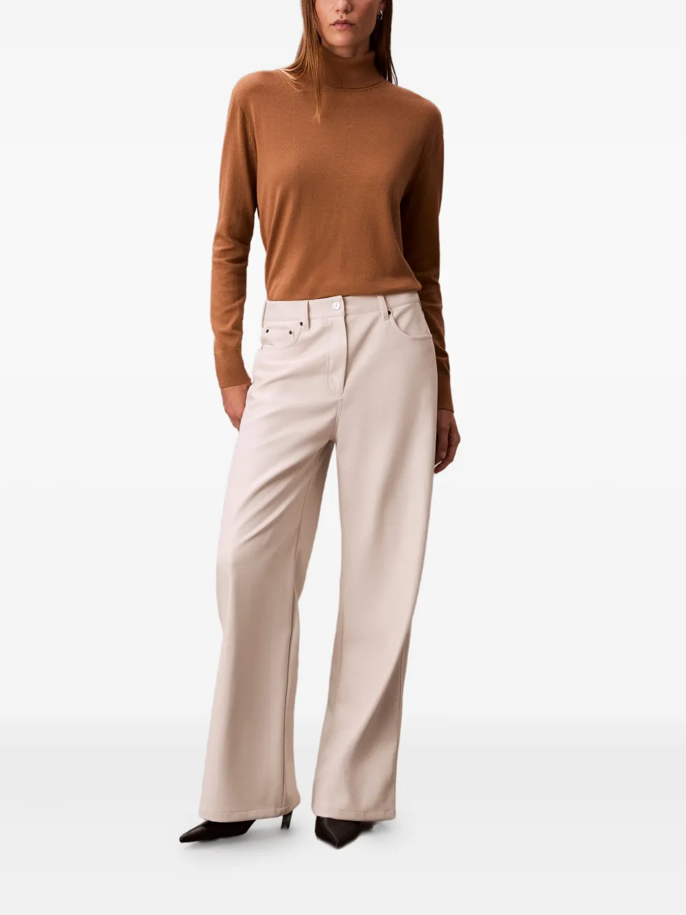 Calvin Klein Merino Wool Sweater In Brown