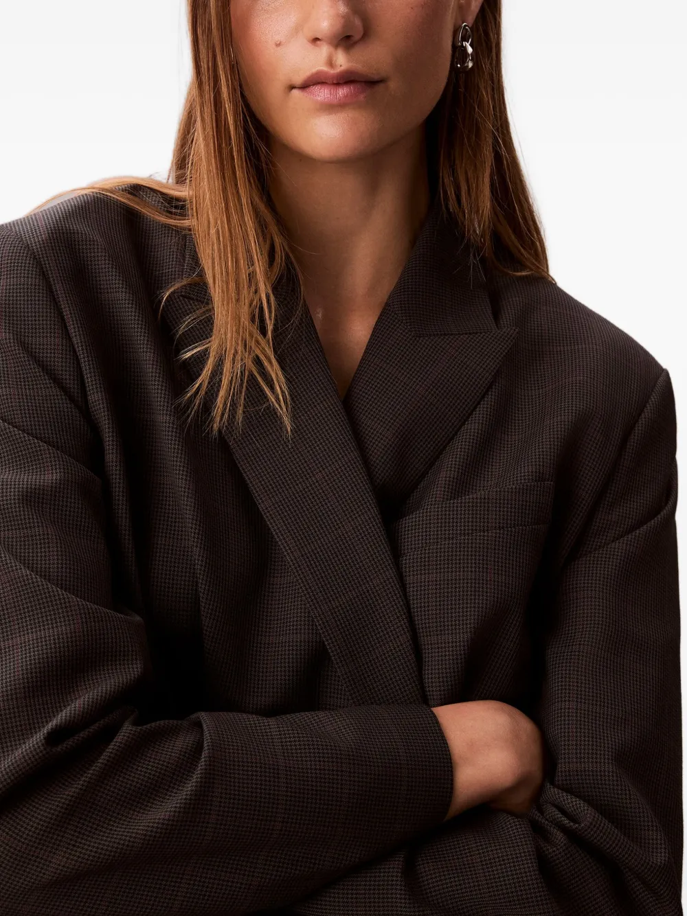 Calvin Klein Double-breasted Houndstooth Jacket In Gray