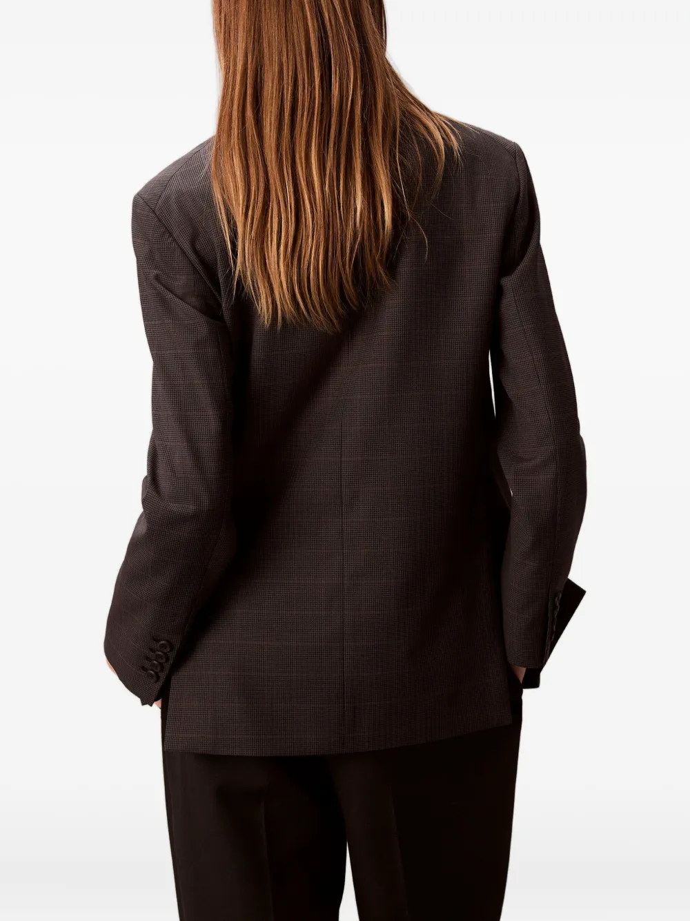 Calvin Klein Double-breasted Houndstooth Jacket In Gray