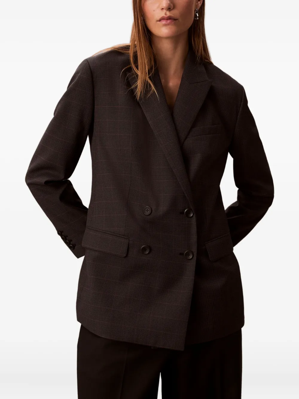 Calvin Klein Double-breasted Houndstooth Jacket In Gray