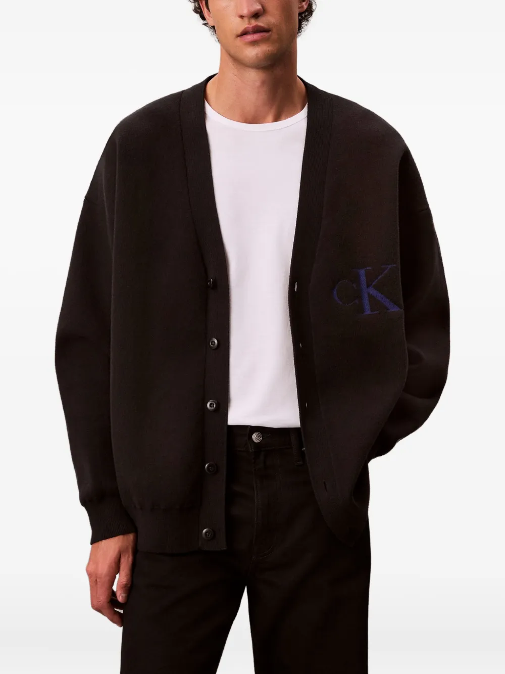 Calvin Klein Jeans Est.1978 Logo-embellished Cardigan In Black