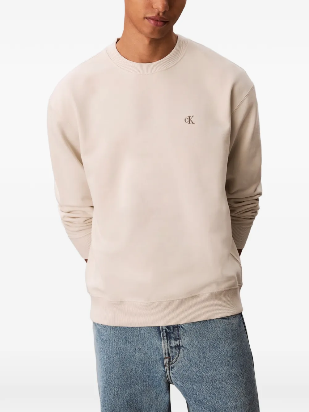 Calvin Klein embroidered crew-neck sweatshirt - Nude