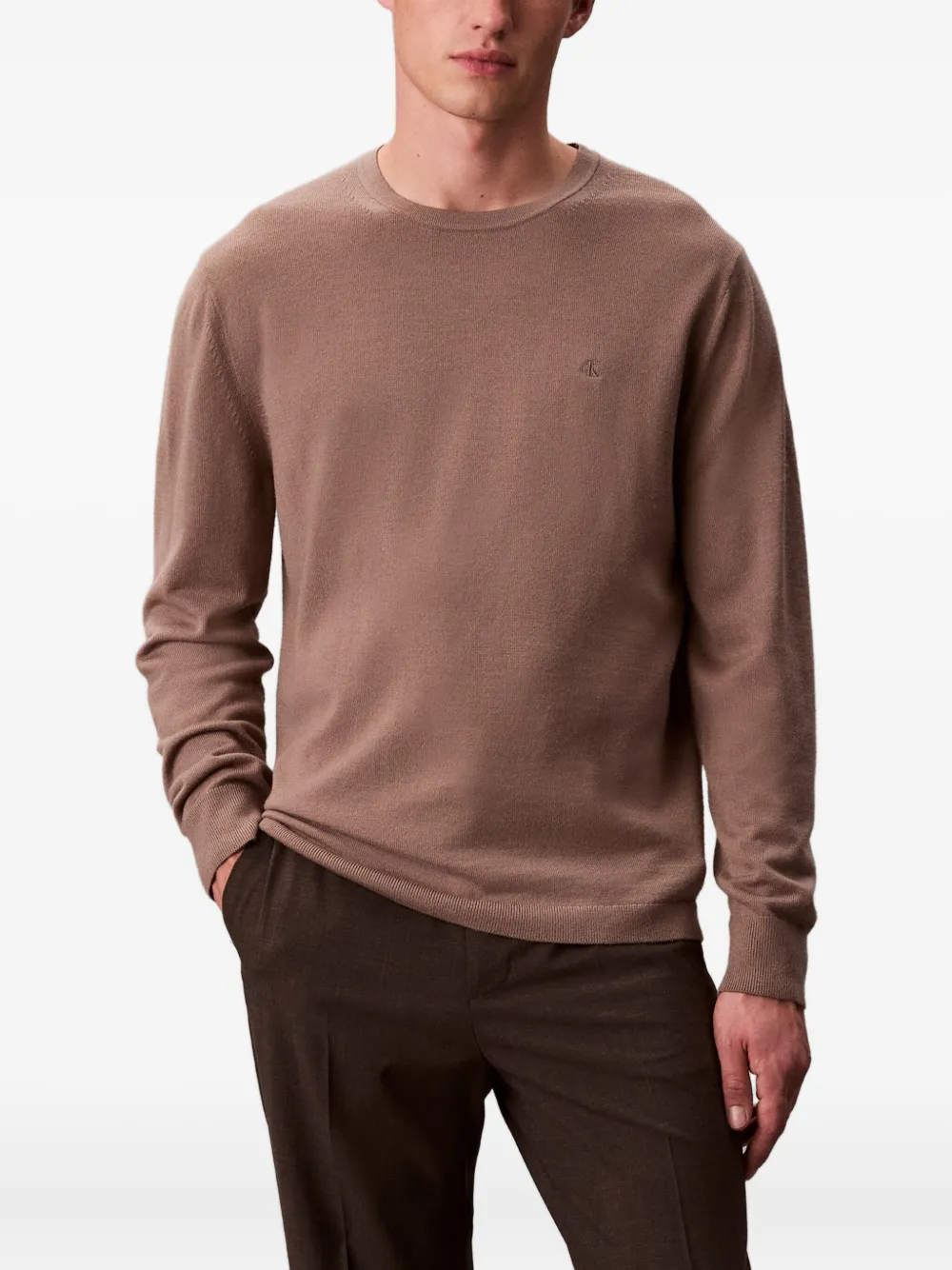 Calvin Klein Trui met ronde hals en lange mouwen Bruin