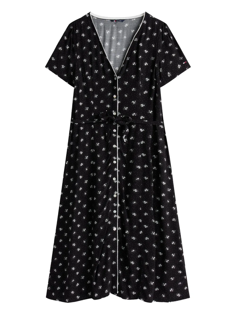 Tommy Jeans Button Floral Midi Dress In Black