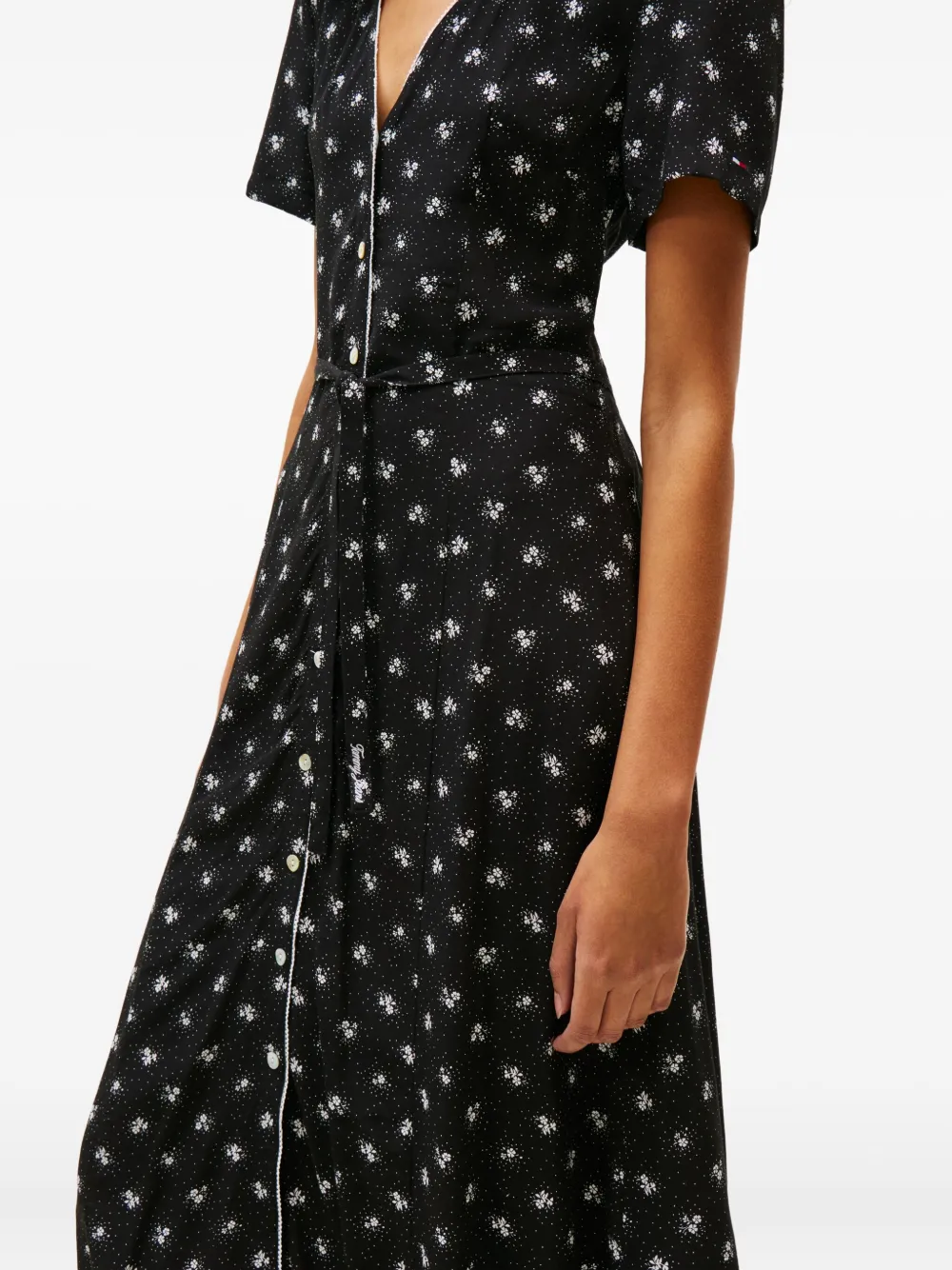 Tommy Jeans Button Floral Midi Dress In Black