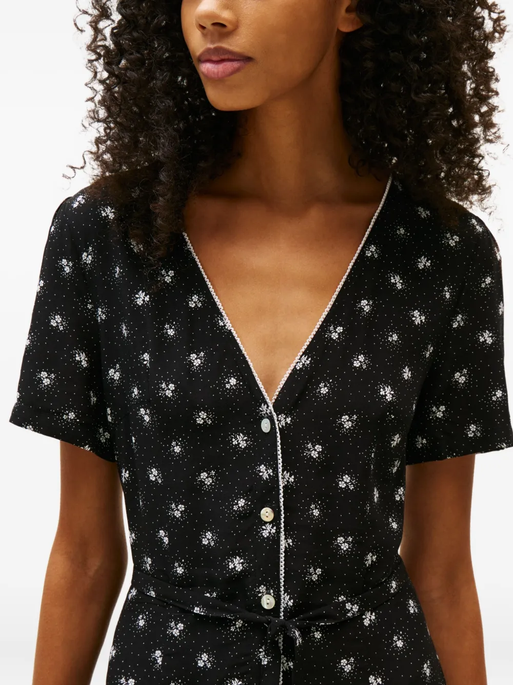 Tommy Jeans Button Floral Midi Dress In Black