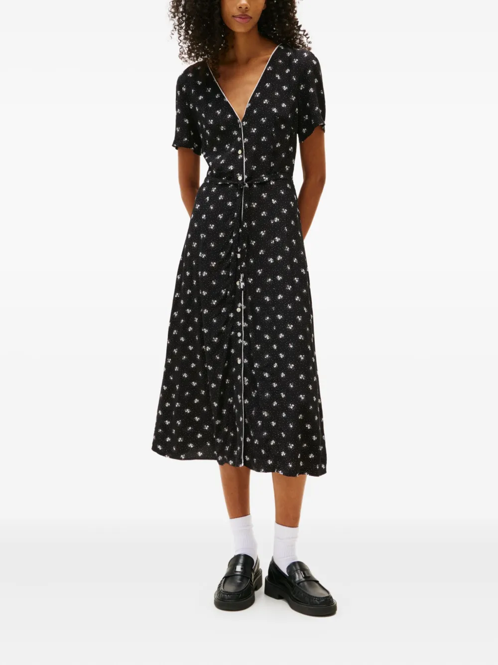 Tommy Jeans button floral midi dress - Zwart