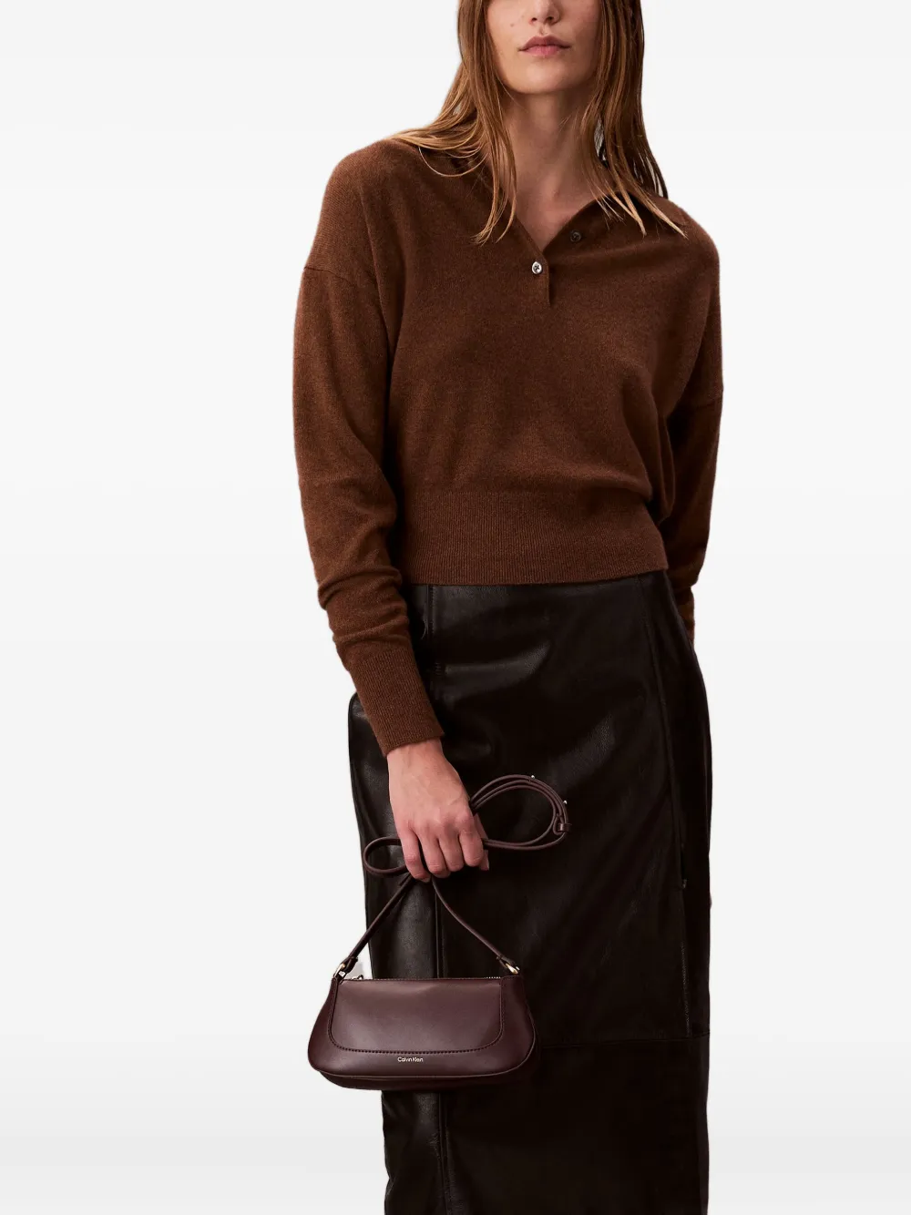 Calvin Klein Zip Shoulder Bag In Brown