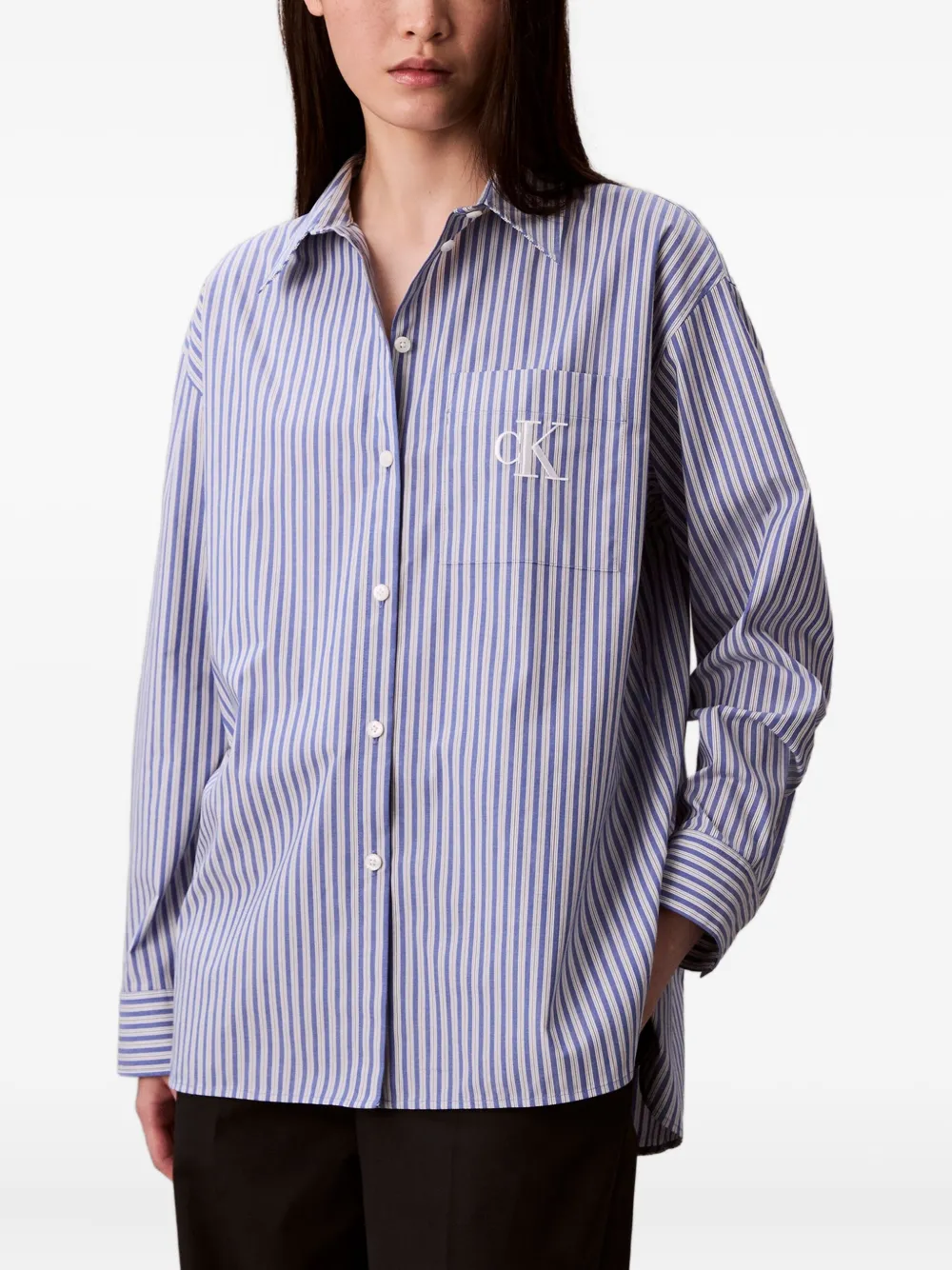 Calvin Klein Jeans Est.1978 Cotton Poplin Striped Shirt In Blue