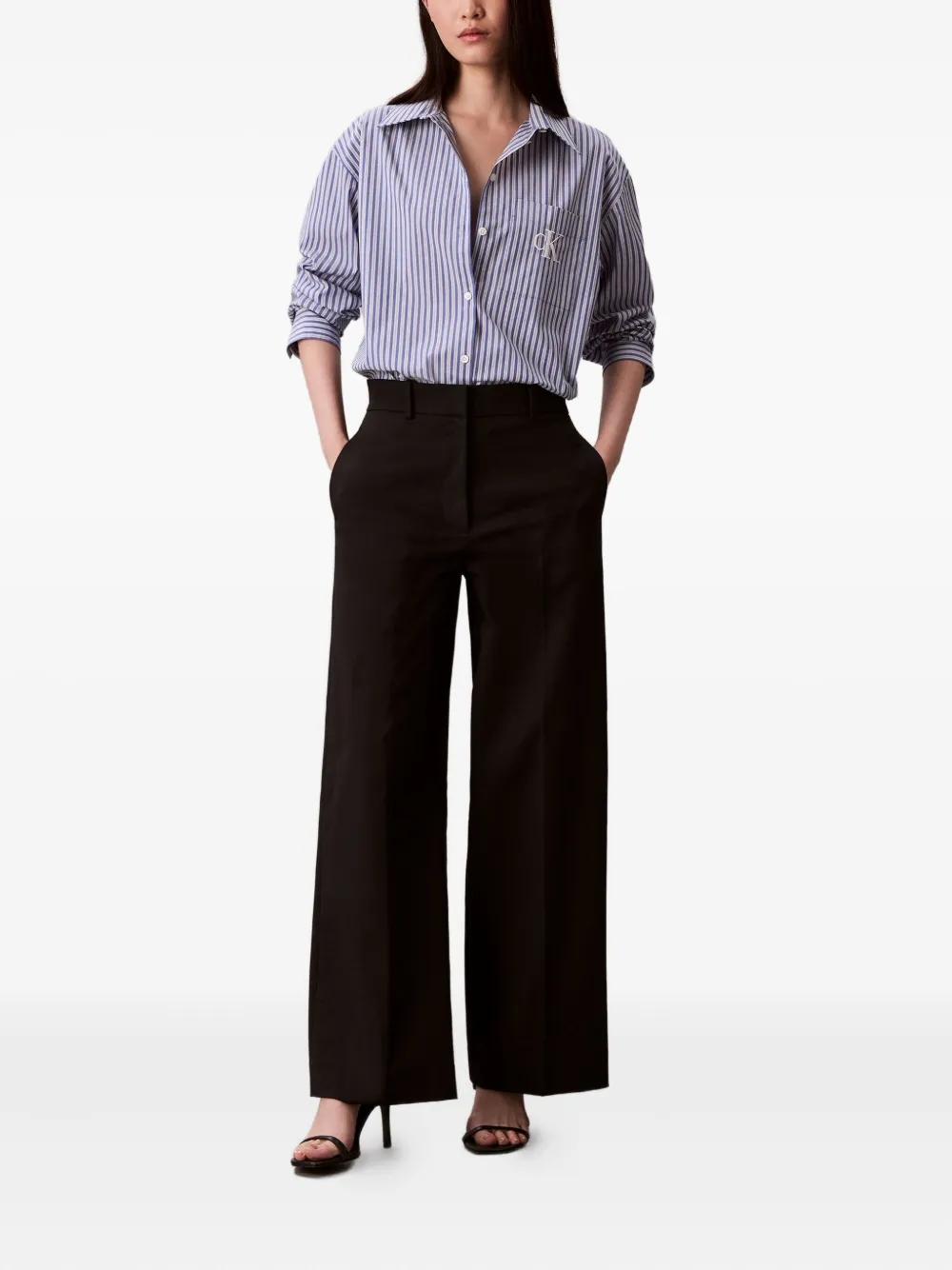 Calvin Klein Jeans Gestreepte katoenen popeline blouse - Blauw