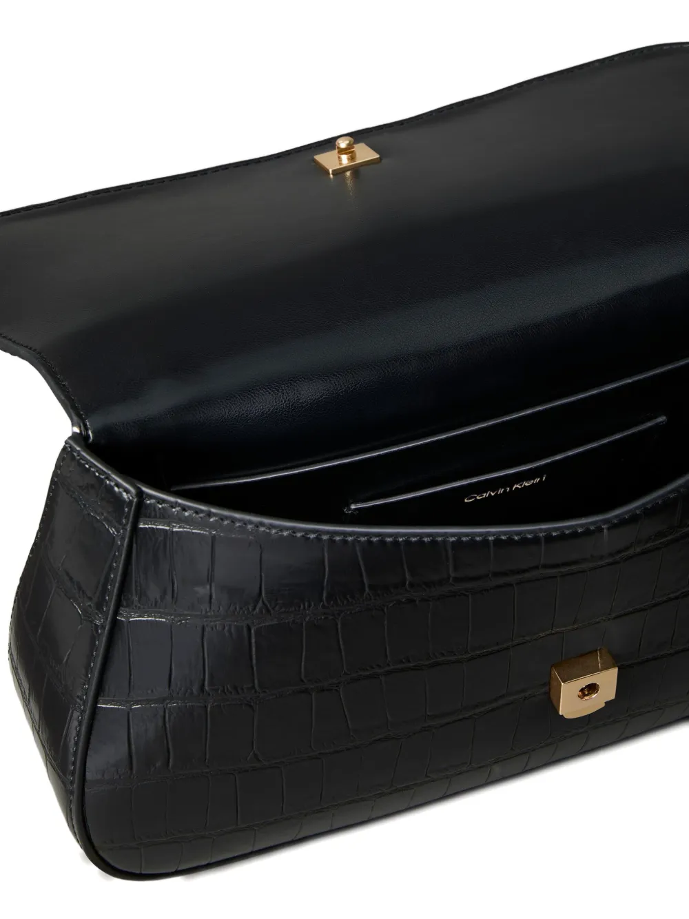 Calvin Klein Schoudertas met krokodillen-reliëf en ketting - Zwart