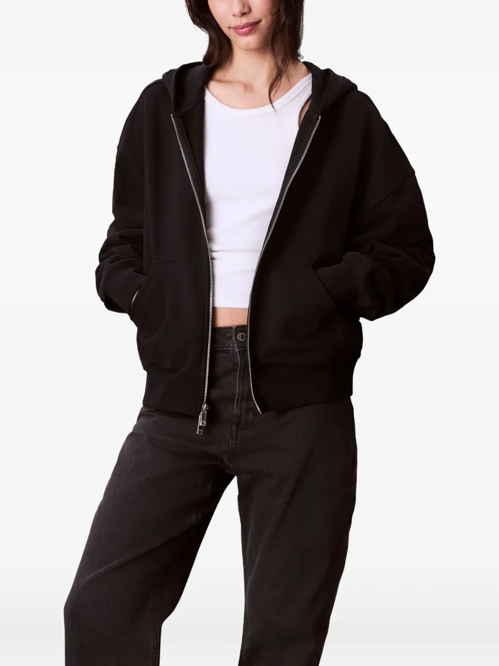 Calvin Klein Zip-up Hoodie In Black