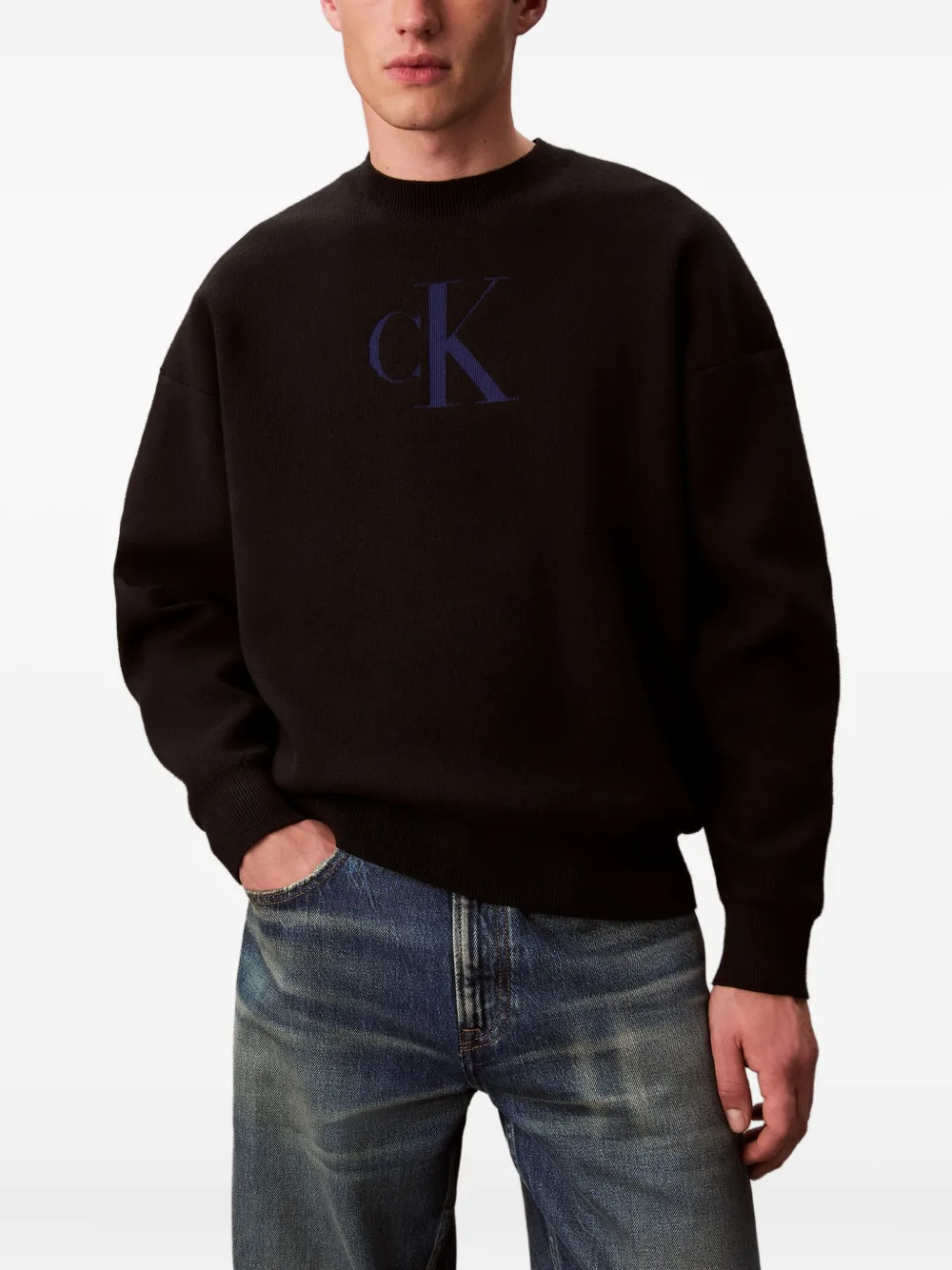 Calvin Klein Jeans Est.1978 Monogram Logo Sweater In Black