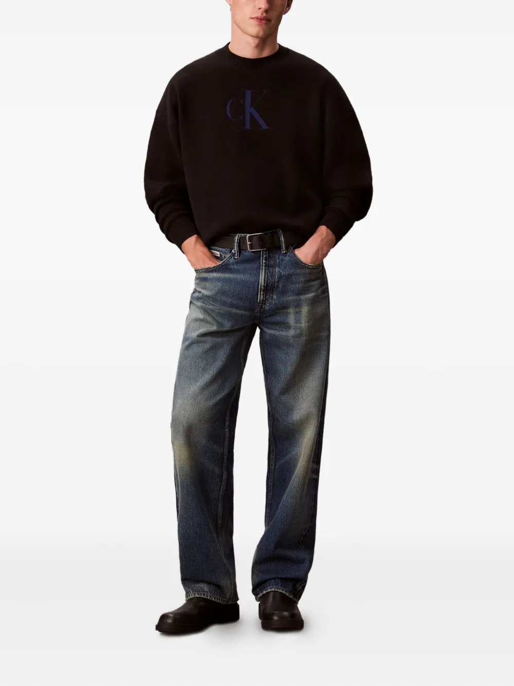 Calvin Klein Jeans Trui met monogram logo - Zwart