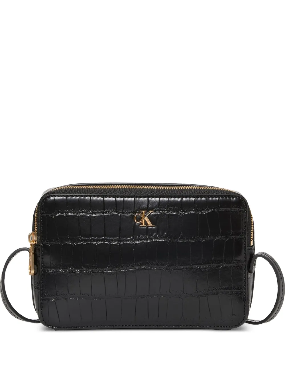 Calvin Klein Logo-plaque Zip Shoulder Bag In Black