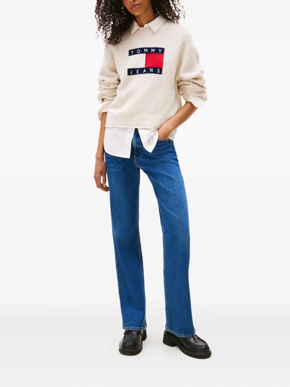 Tommy Jeans Logo-motif Sweater In Neutral