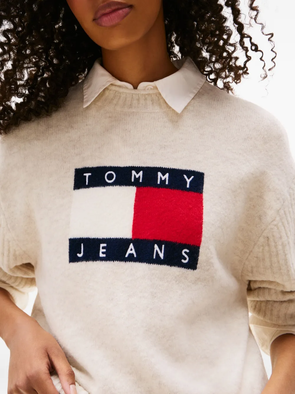 Tommy Jeans Logo-motif Sweater In Neutral