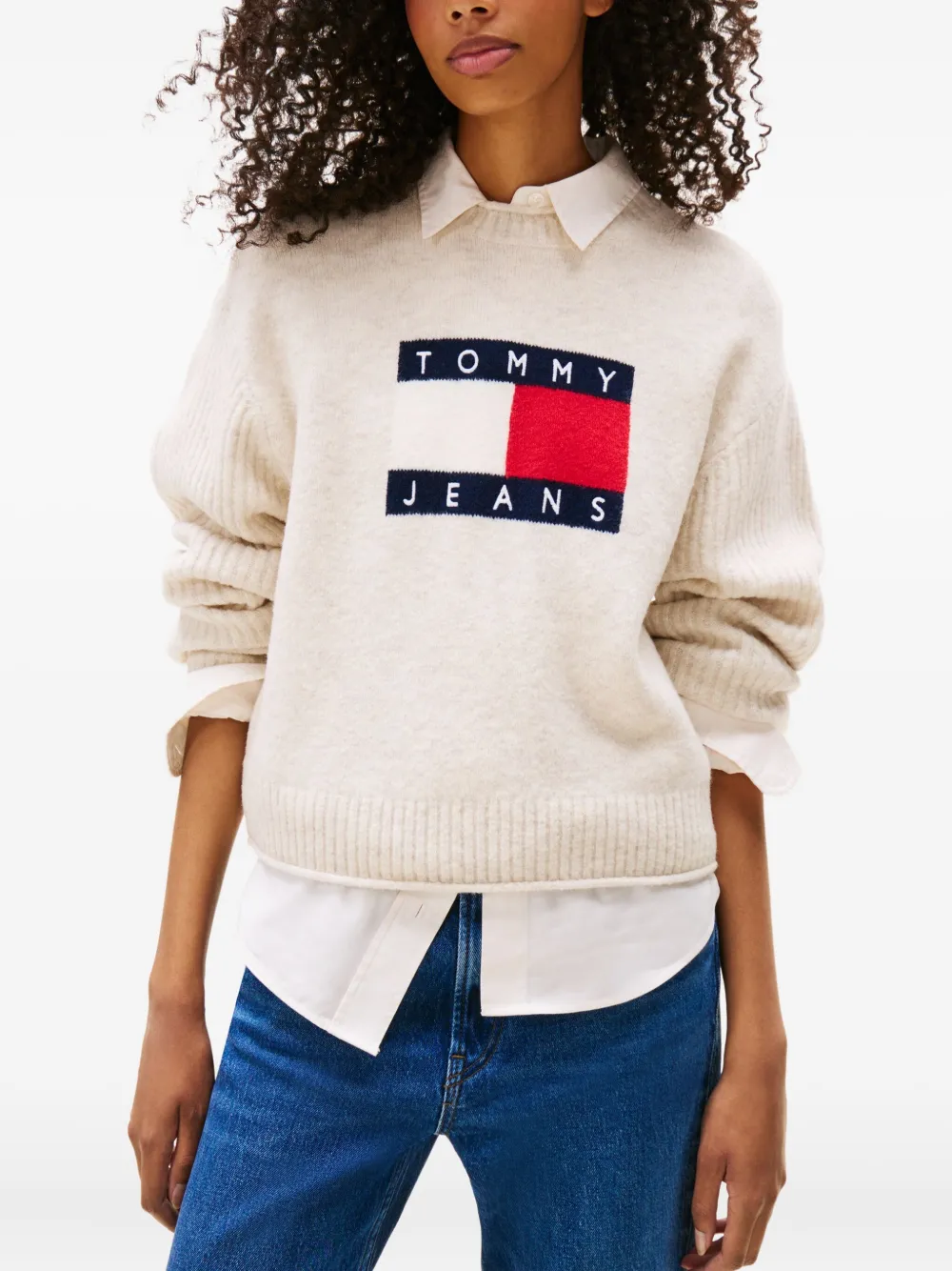 Tommy Jeans Logo-motif Sweater In Neutral