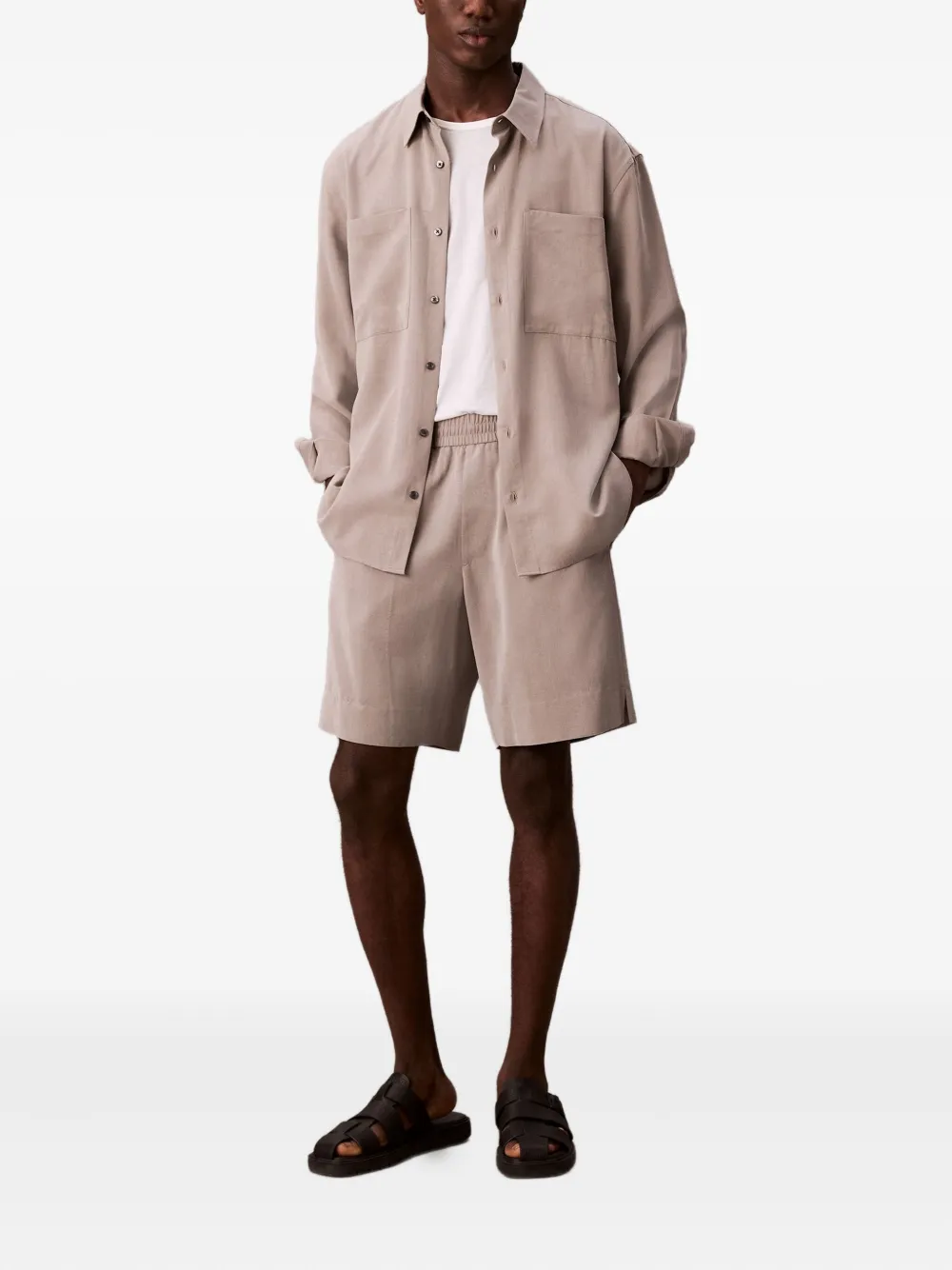 Calvin Klein Overhemd met lange mouwen en zak - Beige