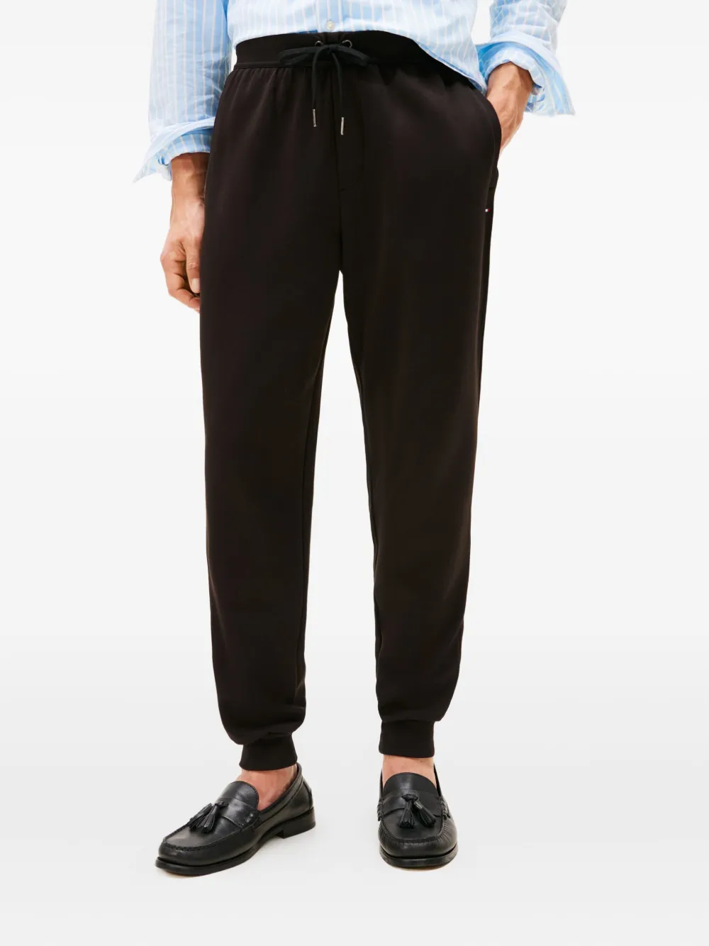 Tommy Hilfiger Flag Drawstring Track Pants In Black