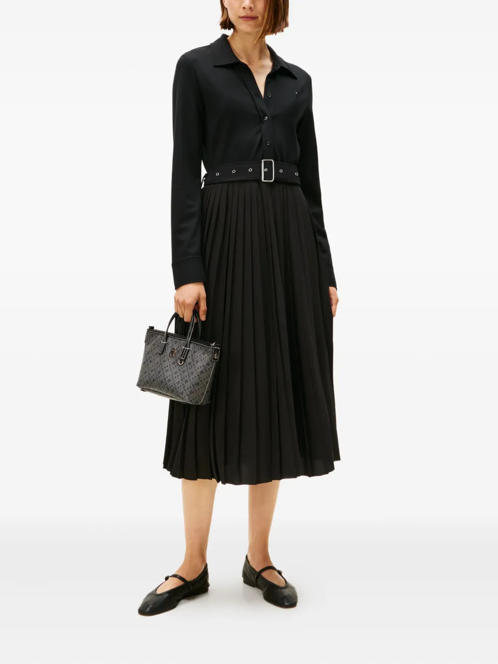 Tommy Hilfiger Belted Pleated Midi Dress In Black