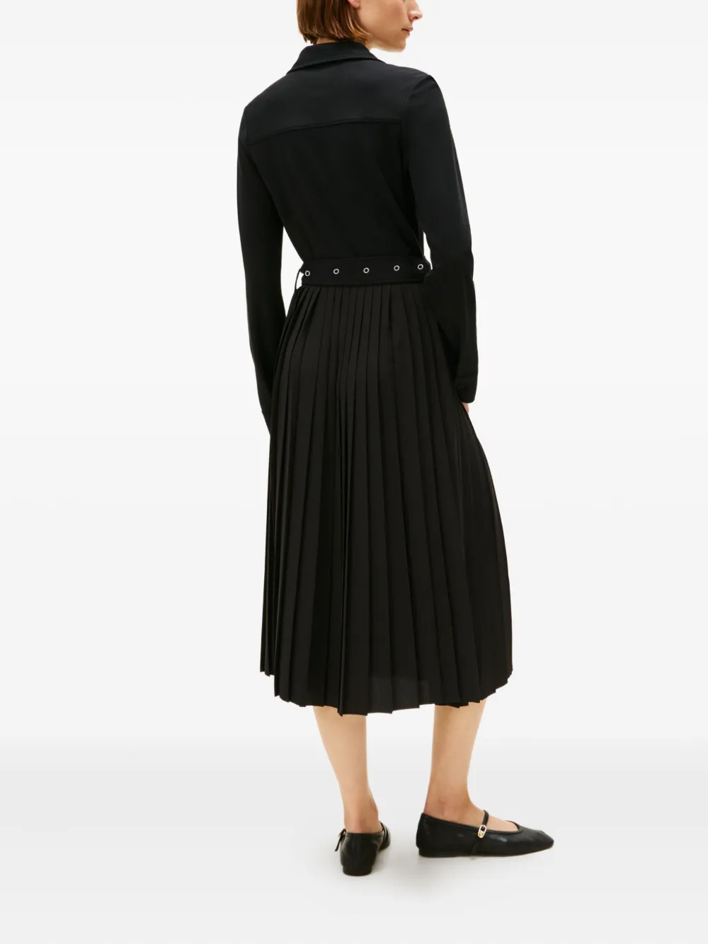Tommy Hilfiger Belted Pleated Midi Dress In Black