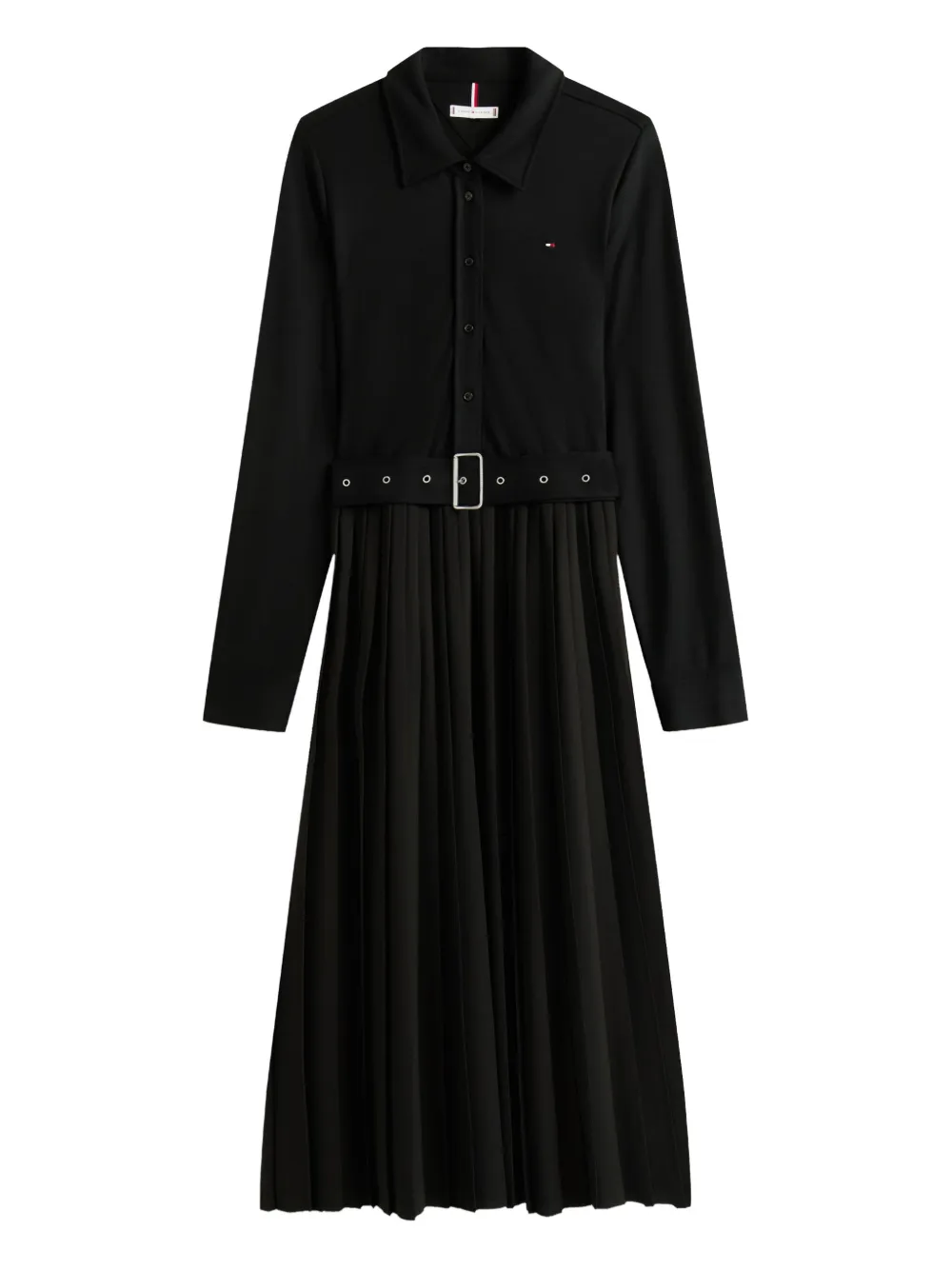 Tommy Hilfiger Belted Pleated Midi Dress In Black