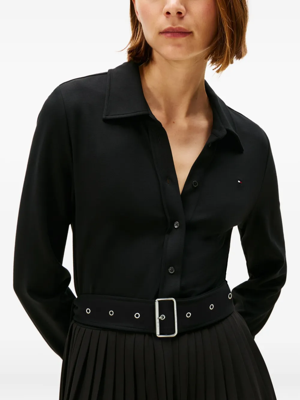 Tommy Hilfiger Belted Pleated Midi Dress In Black