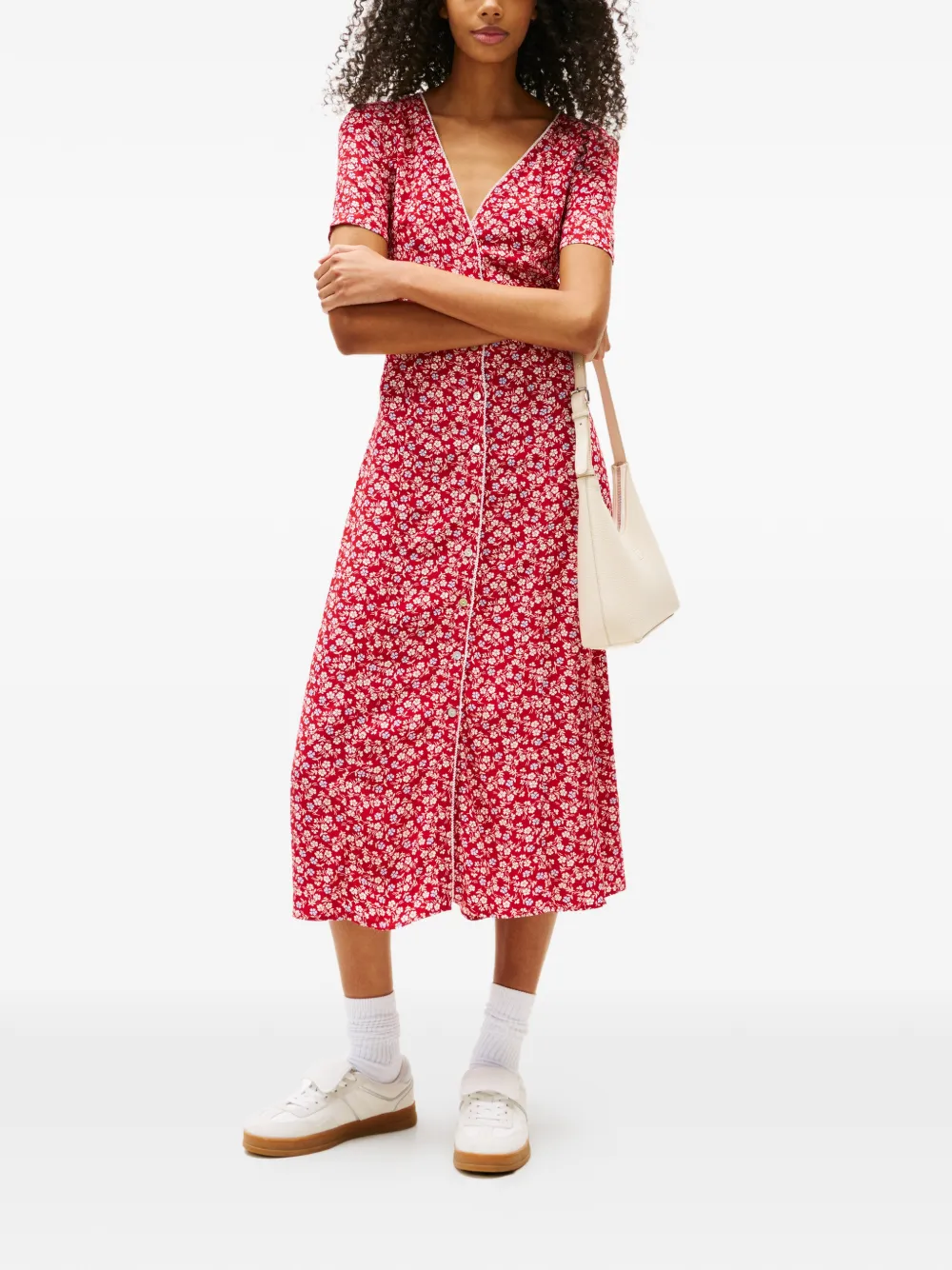 Tommy Jeans floral-pattern buttoned midi dress - Rood