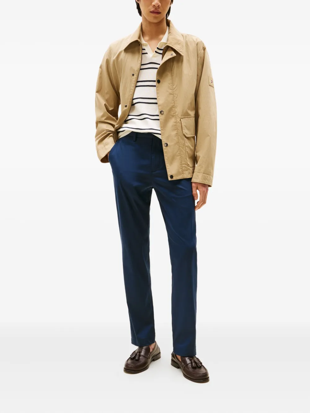 Tommy Hilfiger button logo-embroidered trousers - Blauw