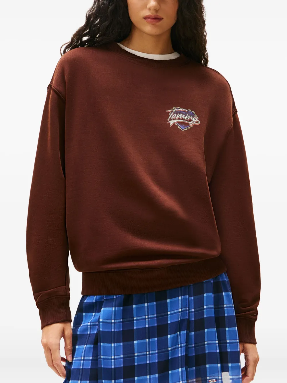 Tommy Jeans Trui met ronde hals en logo Bruin