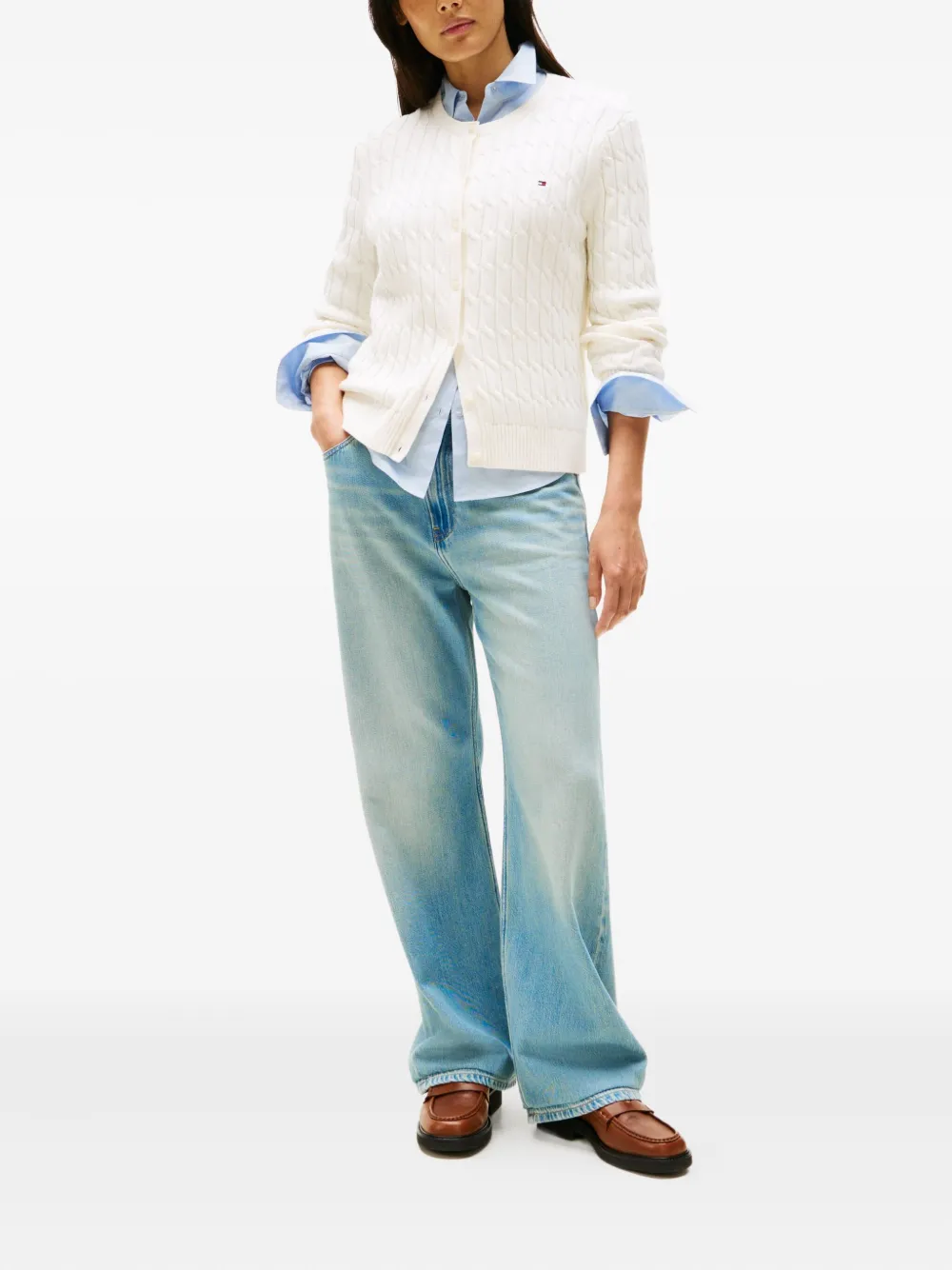 Tommy Hilfiger Cable-knit Buttoned Cardigan In White